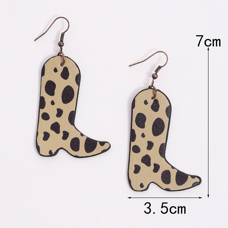 1 Pair Vintage Style Star Leopard Boots Pu Leather Drop Earrings