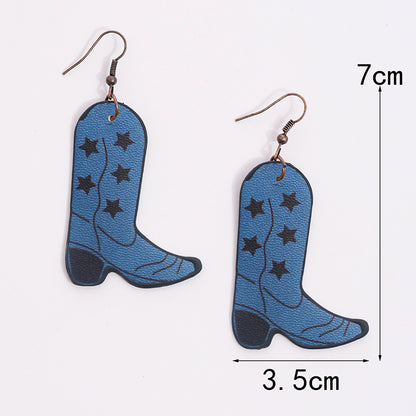 1 Pair Vintage Style Star Leopard Boots Pu Leather Drop Earrings