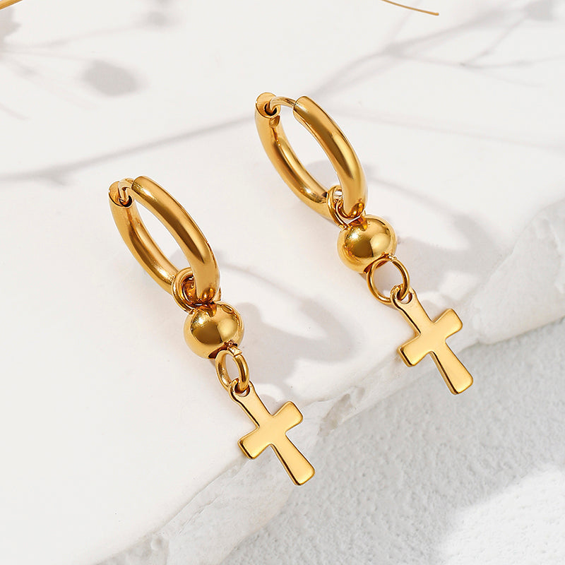 1 Pair Simple Style Classic Style Cross Beaded Plating Copper Drop Earrings