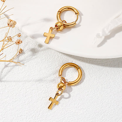 1 Pair Simple Style Classic Style Cross Beaded Plating Copper Drop Earrings