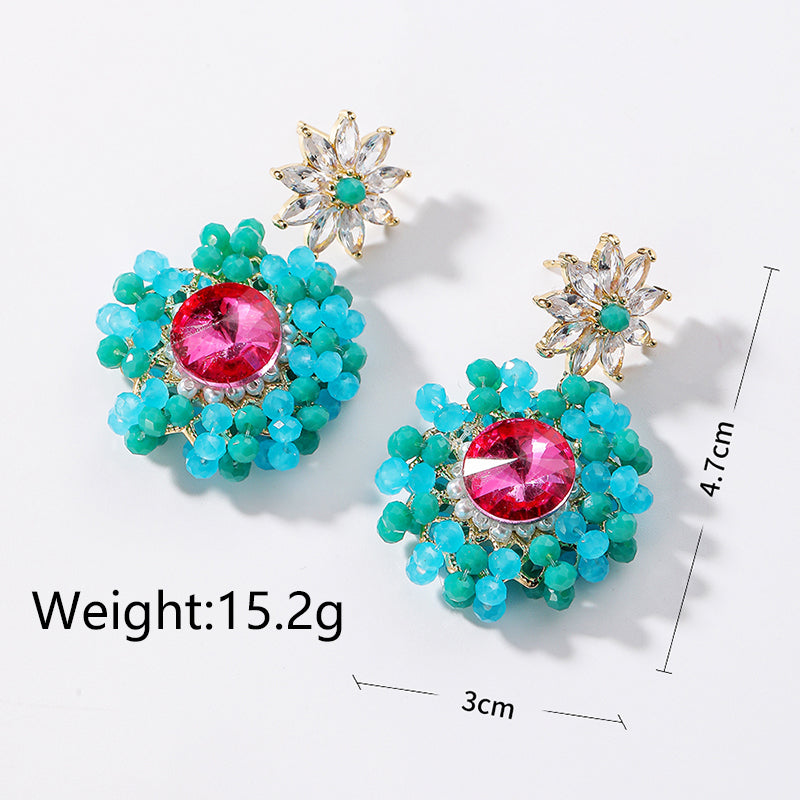 1 Pair Ig Style Luxurious Flower Beaded Inlay Copper Artificial Crystal Artificial Rhinestones Zircon Drop Earrings