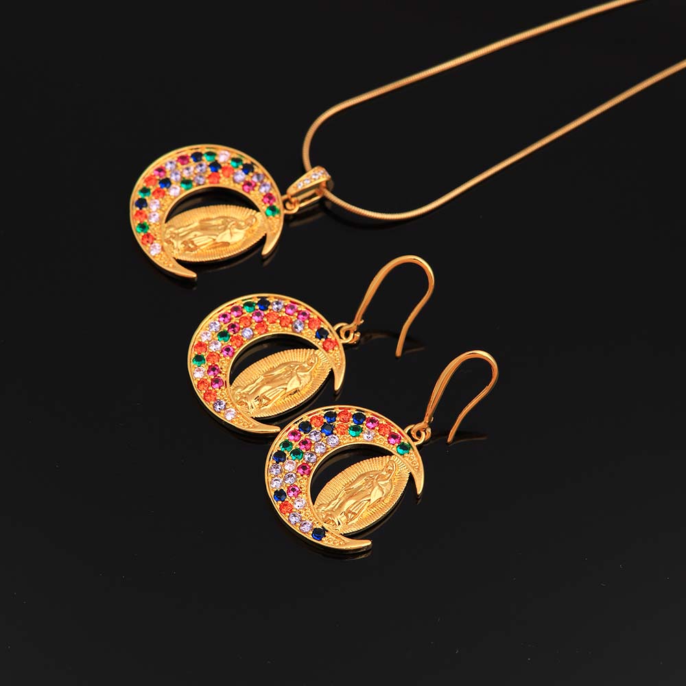 Retro Classic Style Human Moon Stainless Steel Copper Plating Inlay Zircon 18k Gold Plated Jewelry Set