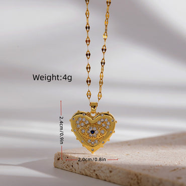 Ig Style Simple Style Devil's Eye Heart Shape Copper Plating Hollow Out Inlay Zircon 18k Gold Plated Pendant Necklace