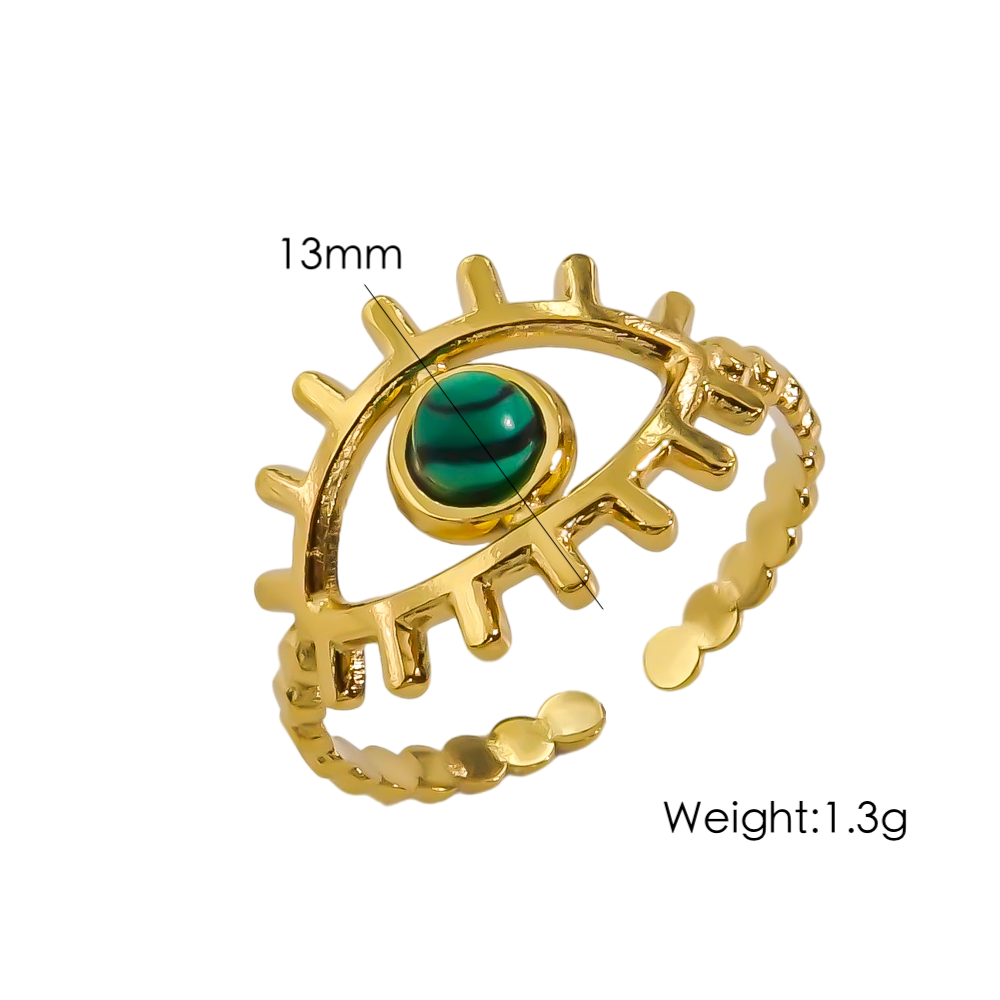 Classic Style Eye Stainless Steel Plating Inlay Natural Stone 14k Gold Plated Open Rings