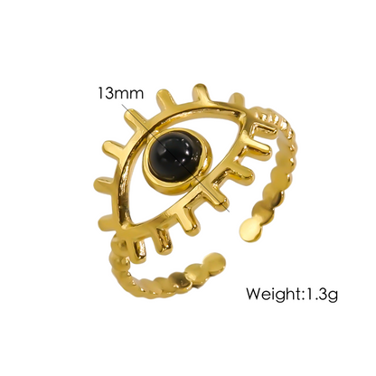 Classic Style Eye Stainless Steel Plating Inlay Natural Stone 14k Gold Plated Open Rings