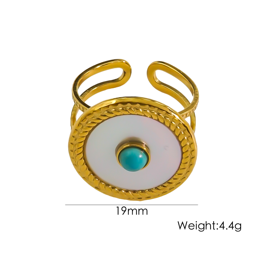 Classic Style C Shape Stainless Steel Plating Inlay Natural Stone Pearl 14k Gold Plated Open Rings