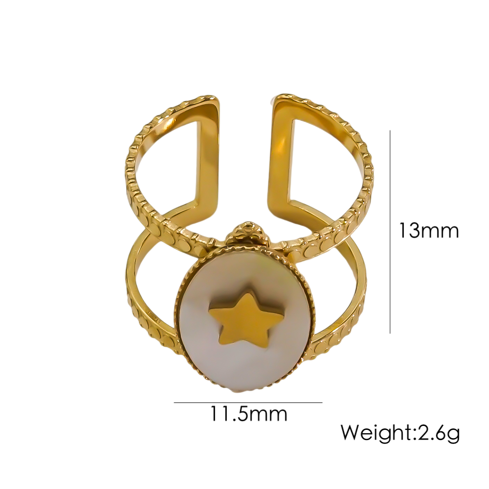 Classic Style C Shape Stainless Steel Plating Inlay Natural Stone Pearl 14k Gold Plated Open Rings