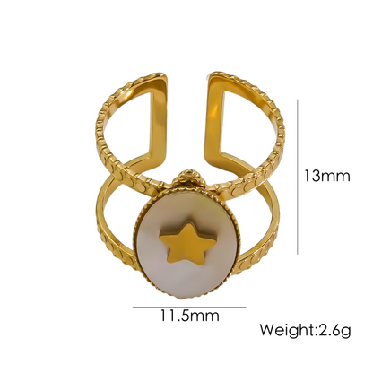 Classic Style C Shape Stainless Steel Plating Inlay Natural Stone Pearl 14k Gold Plated Open Rings