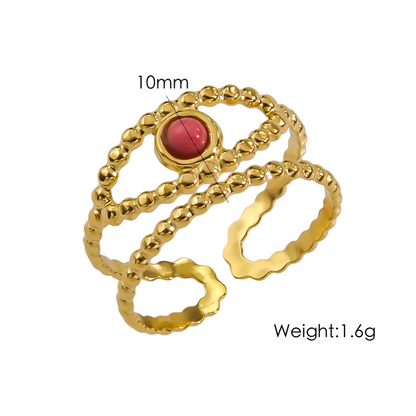 Classic Style Eye Stainless Steel Plating Inlay Natural Stone 14k Gold Plated Open Rings