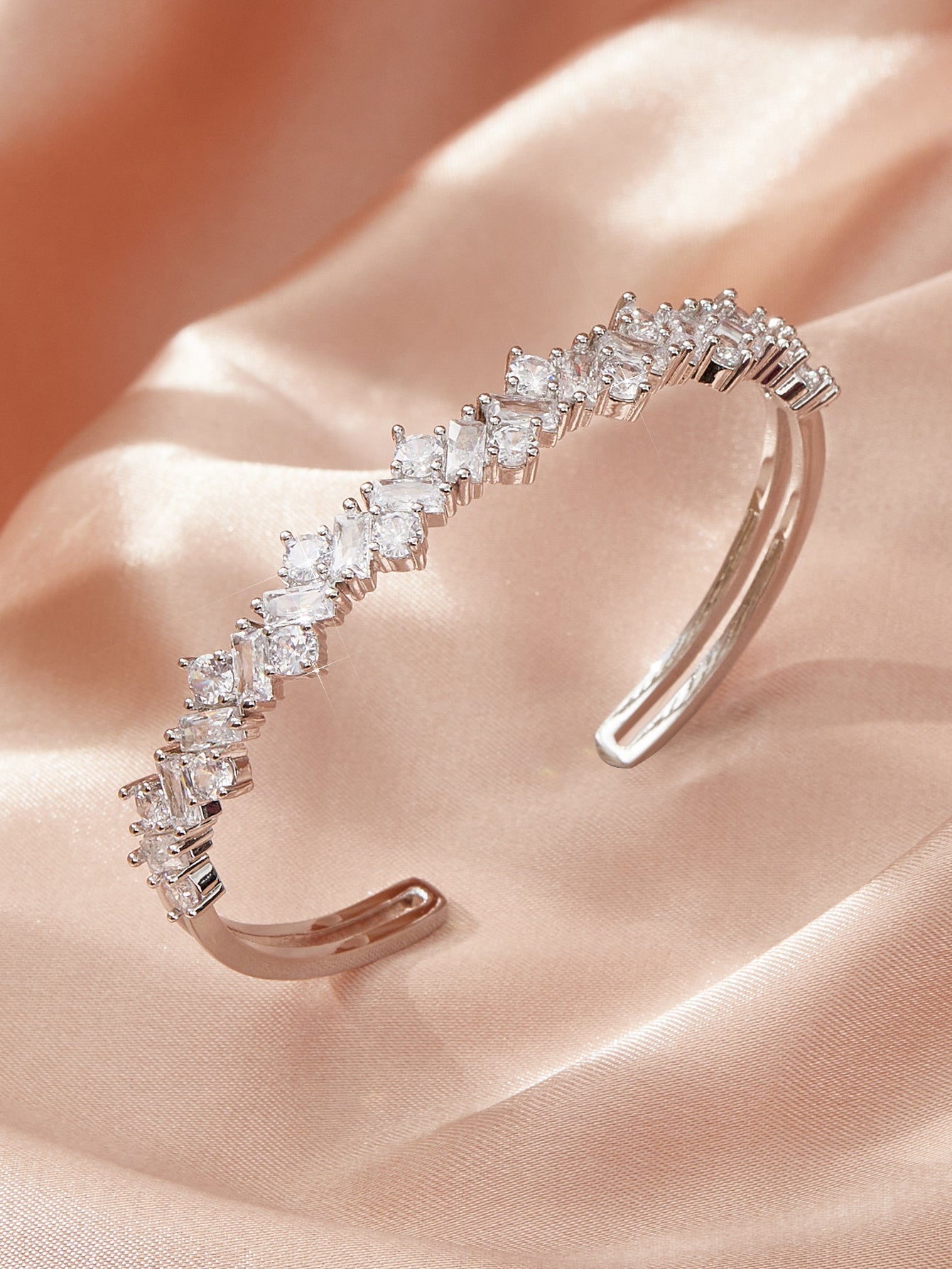 Simple Style Korean Style C Shape Copper Inlay Zircon Bangle