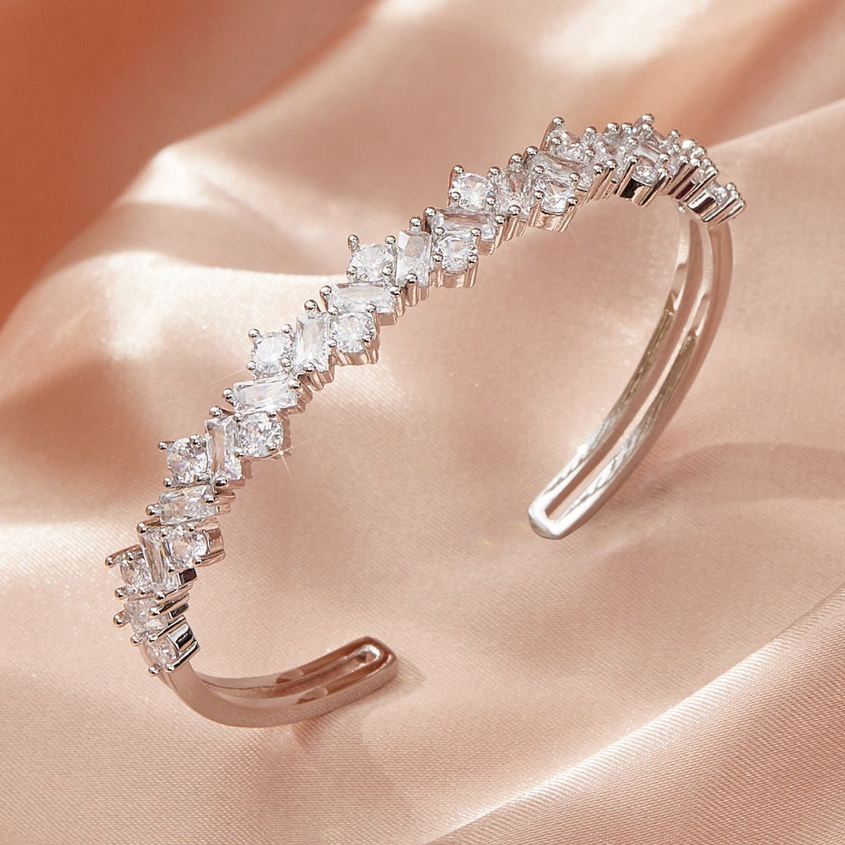 Simple Style Korean Style C Shape Copper Inlay Zircon Bangle