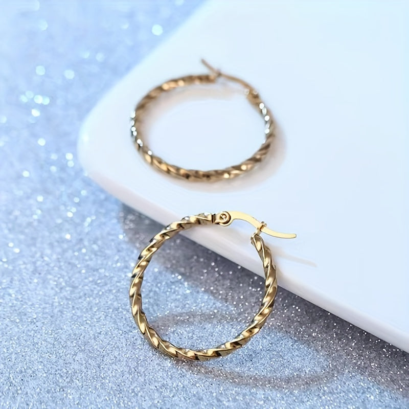 1 Pair Lady Round Plating Stainless Steel Gold Plated Earrings