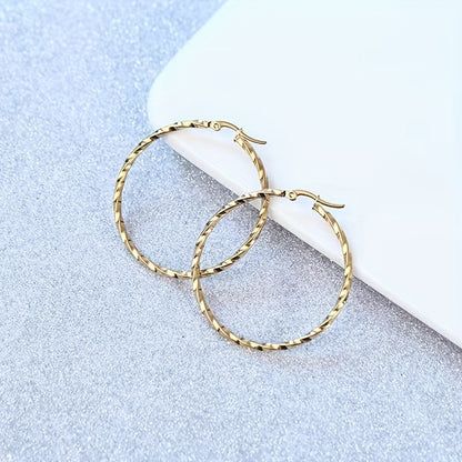 1 Pair Lady Round Plating Stainless Steel Gold Plated Earrings