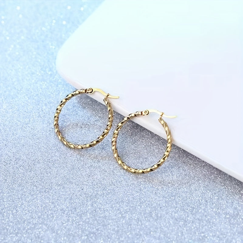 1 Pair Lady Round Plating Stainless Steel Gold Plated Earrings