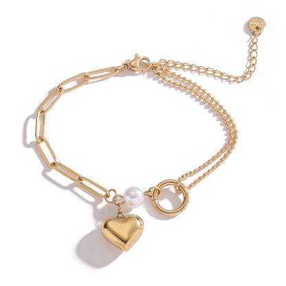 Simple Style Heart Shape Titanium Steel Plating 18k Gold Plated Bracelets