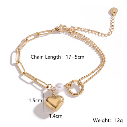 Simple Style Heart Shape Titanium Steel Plating 18k Gold Plated Bracelets