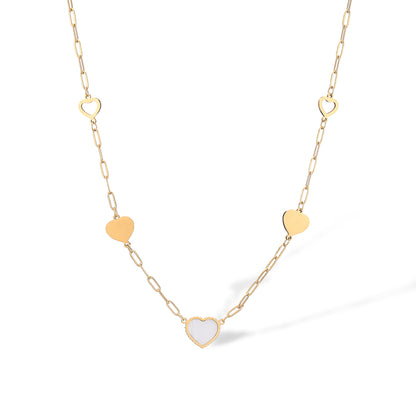 Simple Style Commute Heart Shape Titanium Steel Plating Inlay Shell 18k Gold Plated Necklace