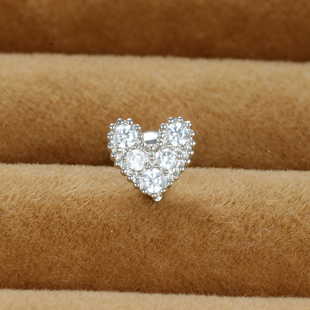 1 Piece Simple Style Heart Shape Crown Flower Plating Inlay Stainless Steel Zircon Ear Studs