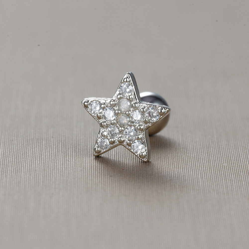 1 Piece Simple Style Star Heart Shape Crown Plating Inlay Stainless Steel Zircon Ear Studs