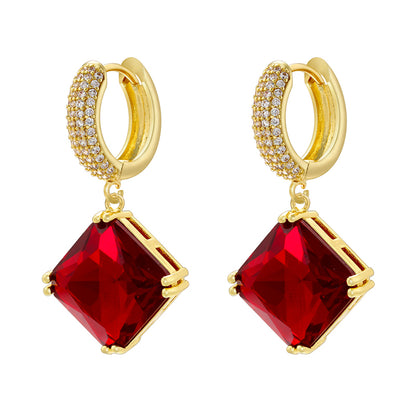 1 Pair Elegant Luxurious Rhombus Plating Inlay Copper Zircon 18k Gold Plated Drop Earrings