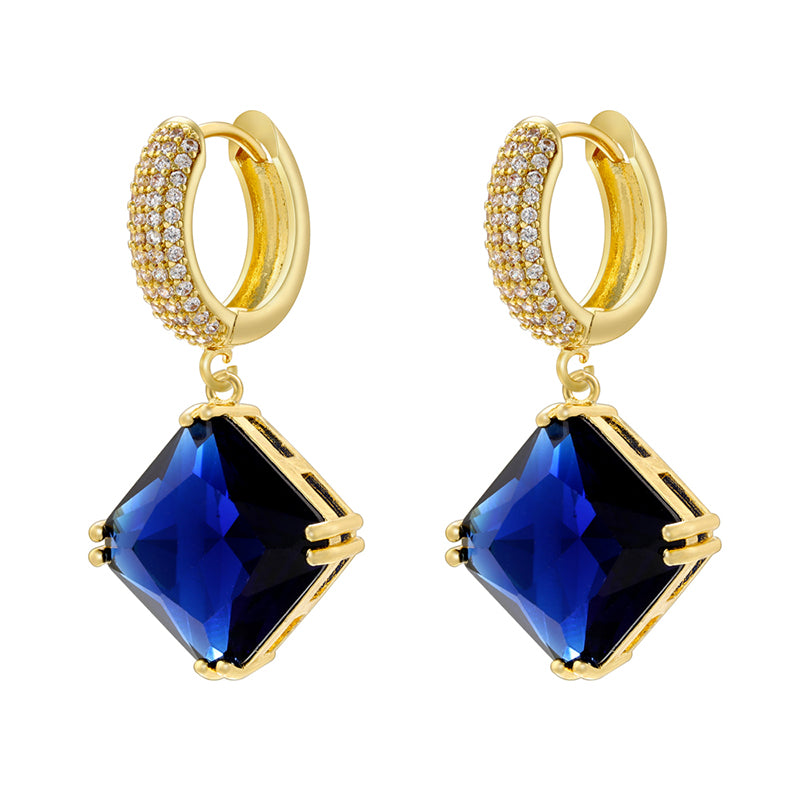 1 Pair Elegant Luxurious Rhombus Plating Inlay Copper Zircon 18k Gold Plated Drop Earrings