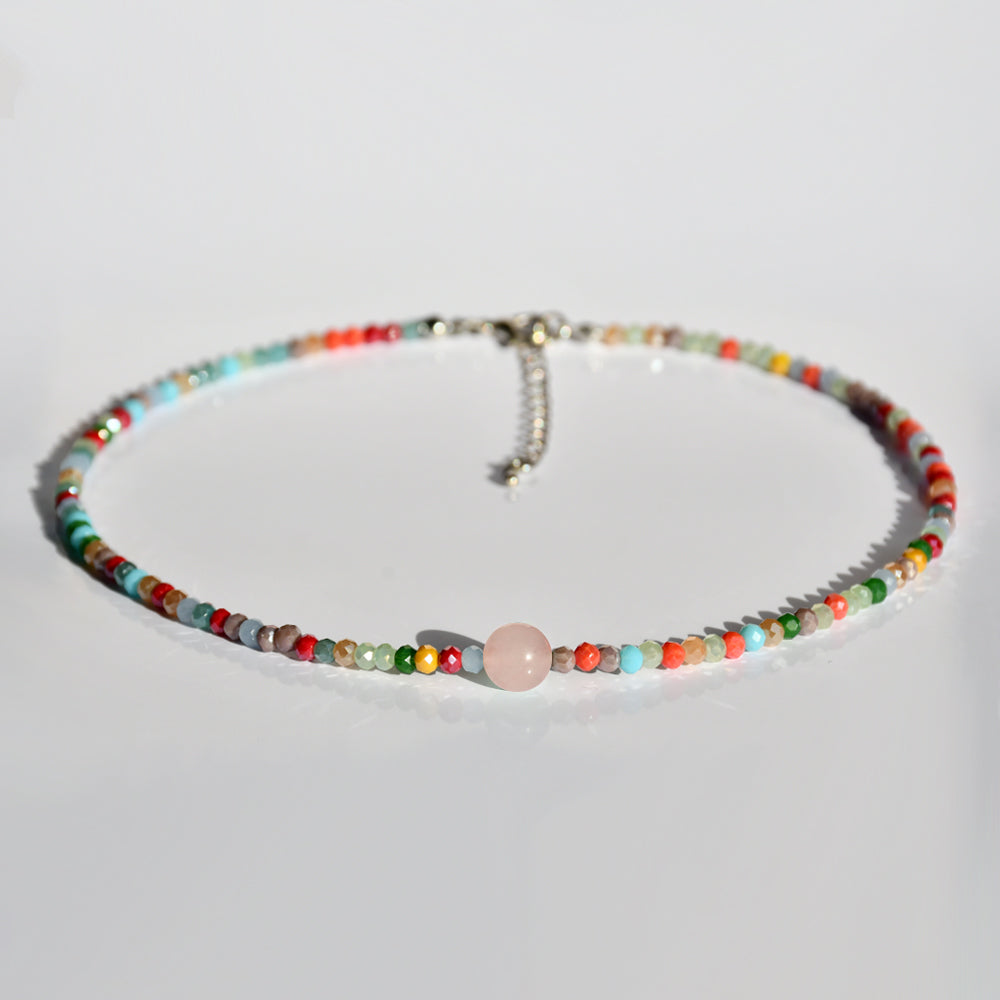 Handmade Color Block Stainless Steel Artificial Gemstones Artificial Crystal Beaded Plating Silver Plated Necklace