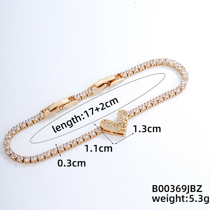 Simple Style Classic Style Heart Shape Copper Plating Inlay Zircon Gold Plated Silver Plated Bracelets