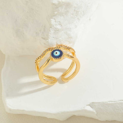 Vintage Style Simple Style Devil's Eye Copper Plating Inlay Zircon 14k Gold Plated Open Rings