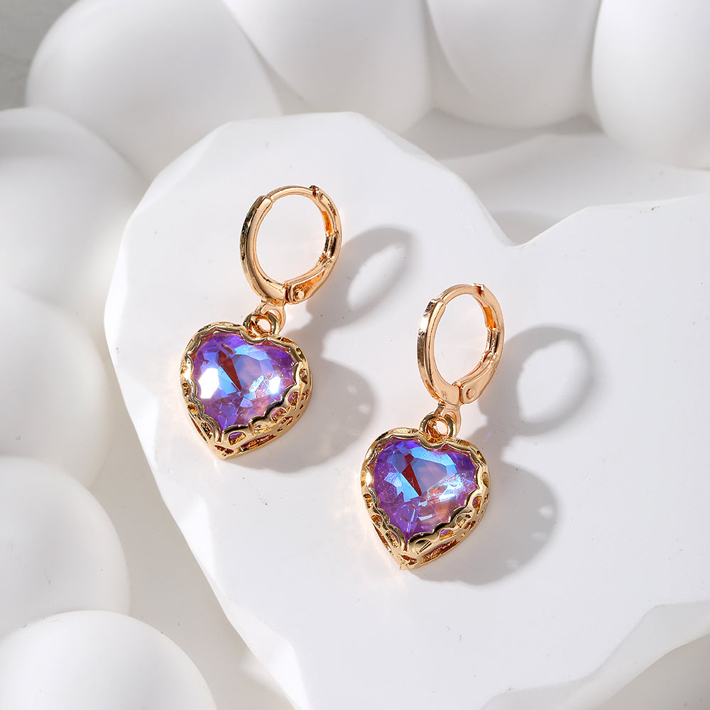 1 Pair Vintage Style Simple Style Heart Shape Inlay Alloy Glass Opal Drop Earrings