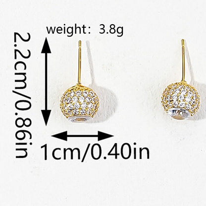 1 Pair Elegant Luxurious Round Inlay Copper Zircon Ear Studs