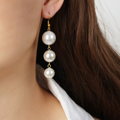 1 Pair Elegant Simple Style Solid Color Beaded Plating Imitation Pearl Titanium Steel 18k Gold Plated Drop Earrings