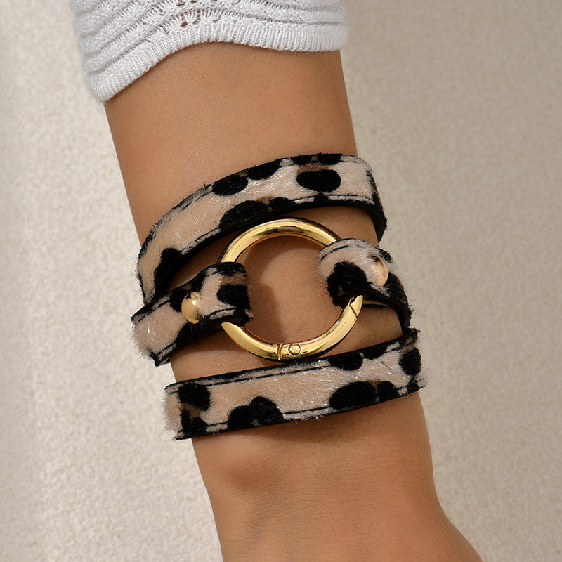 Original Design Leopard Pu Leather Plating Women's Wristband