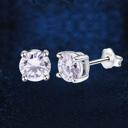 1 Pair Simple Style Round Plating Inlay Sterling Silver Zircon White Gold Plated Ear Studs