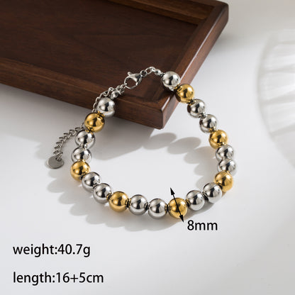 Ig Style Basic Round Stainless Steel Beaded Plating 18k Gold Plated Bracelets Necklace