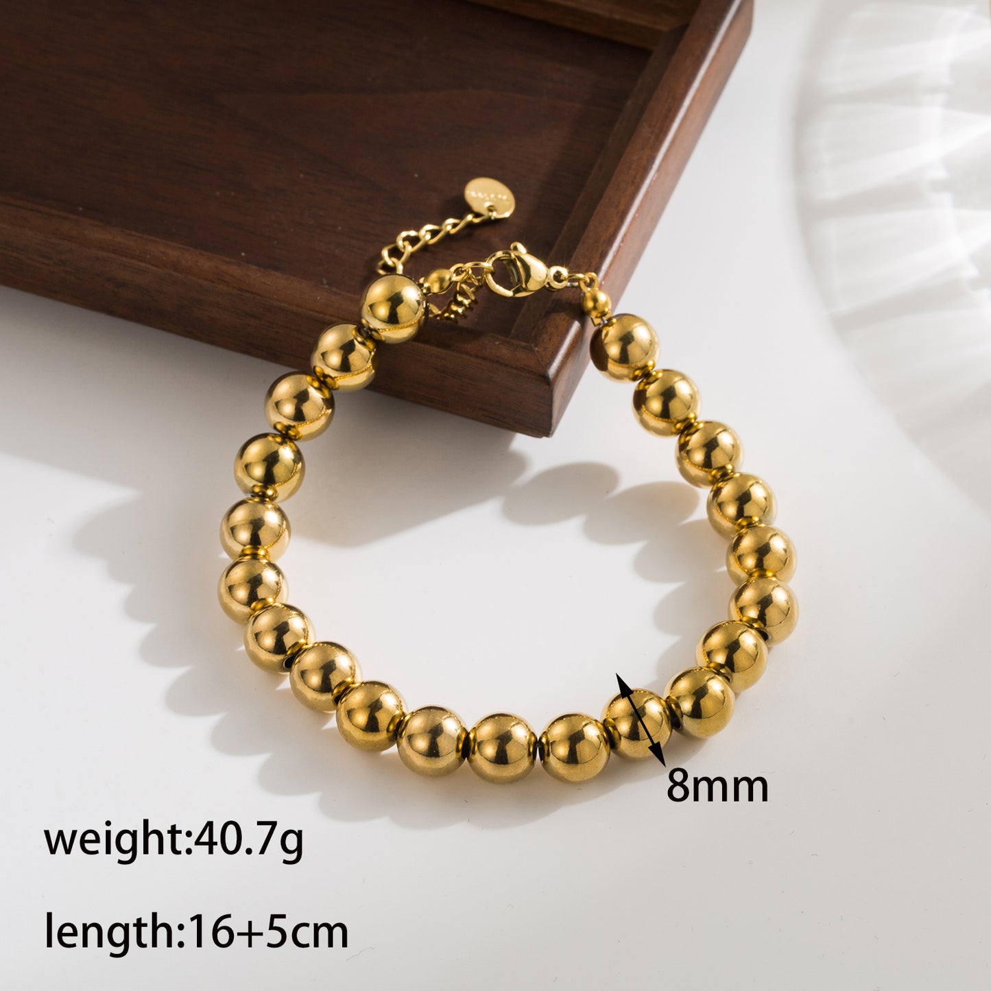 Ig Style Basic Round Stainless Steel Beaded Plating 18k Gold Plated Bracelets Necklace