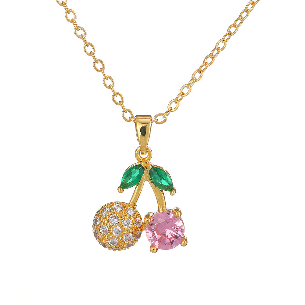 Sweet Fruit Copper Inlay Zircon Pendant Necklace