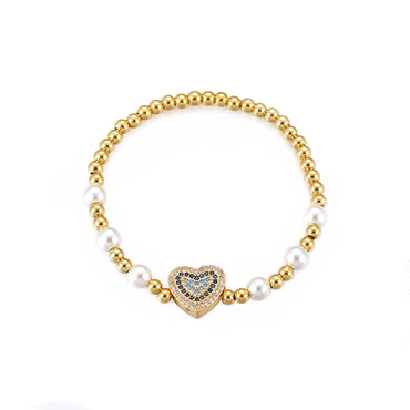 Ig Style Sweet Heart Shape Copper Pearl Plating Inlay Zircon 18k Gold Plated Bracelets