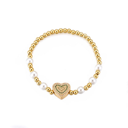 Ig Style Sweet Heart Shape Copper Pearl Plating Inlay Zircon 18k Gold Plated Bracelets