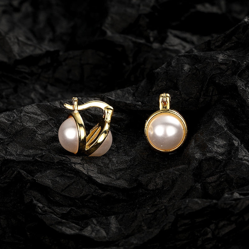 1 Pair Simple Style Round Plating Inlay Sterling Silver Artificial Pearls Gold Plated Silver Plated Earrings