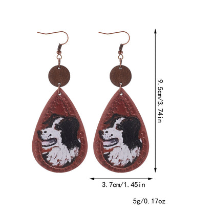 1 Pair Vintage Style Dog Fox Horse Printing Pu Leather Drop Earrings