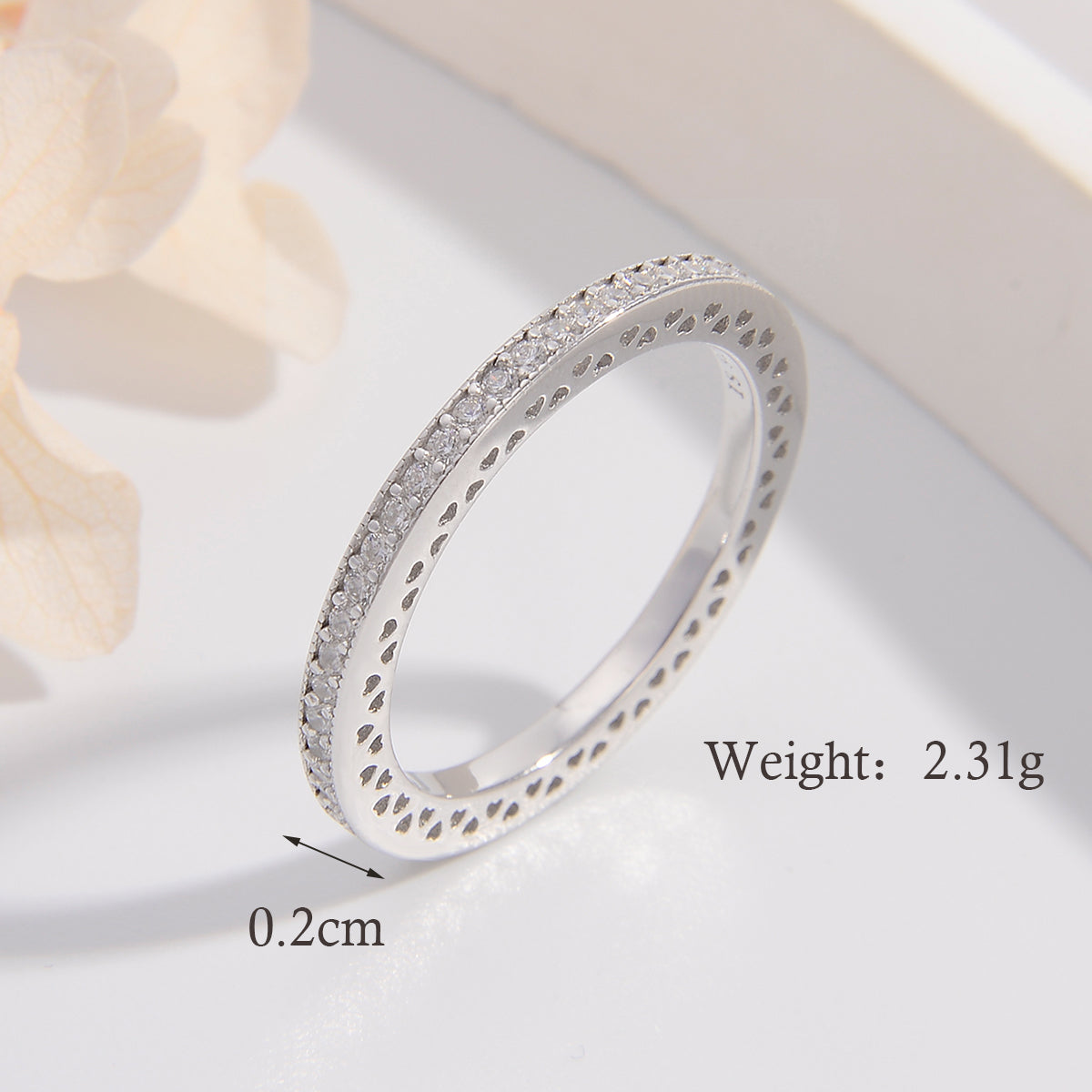 Cute Sweet Round Heart Shape Sterling Silver Plating Hollow Out Inlay Zircon White Gold Plated Rhodium Plated Rings