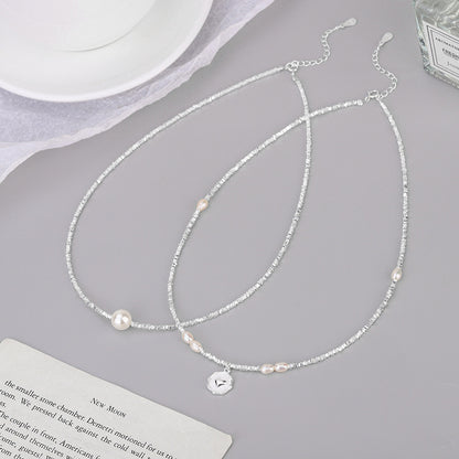 Simple Style Solid Color Sterling Silver Shell Beaded Handmade Double Layer Necklaces