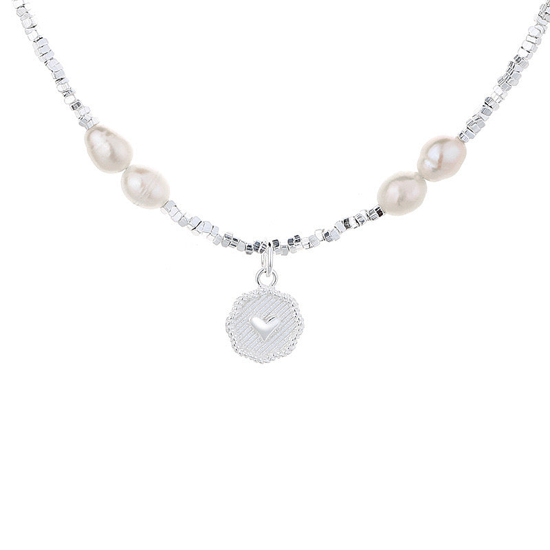 Simple Style Solid Color Sterling Silver Shell Beaded Handmade Double Layer Necklaces