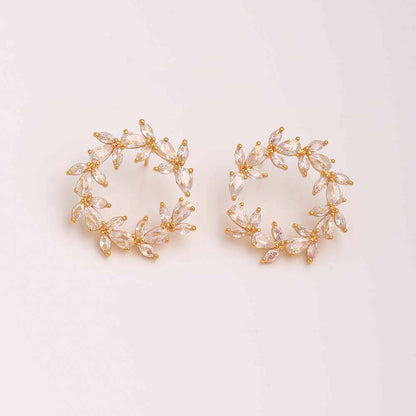 1 Pair Ig Style Elegant Luxurious Leaf Plating Inlay Copper Zircon 18k Gold Plated Ear Studs