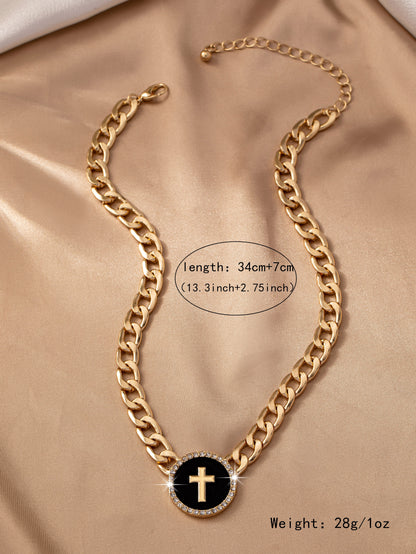 Ig Style Simple Style Cross Alloy Enamel Plating Inlay Rhinestones Gold Plated Women's Necklace