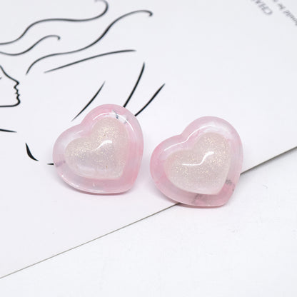 1 Pair Cute Heart Shape Resin Ear Studs