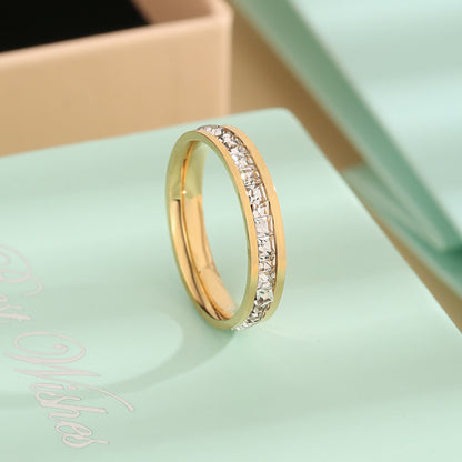 Elegant Simple Style Round Titanium Steel Plating Inlay Rhinestones 18k Gold Plated Rings