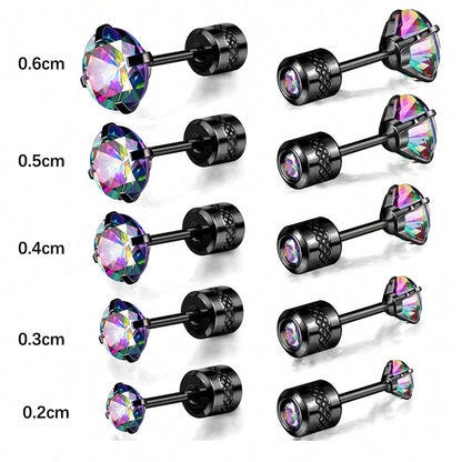 5 Pairs Simple Style Round Plating Inlay Stainless Steel Zircon White Gold Plated Gold Plated Ear Studs