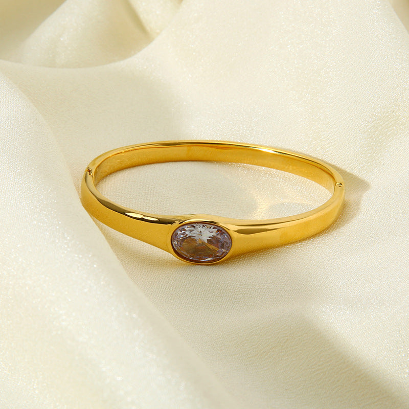 Vintage Style Classic Style Round Stainless Steel Plating Inlay Zircon 18k Gold Plated Bangle