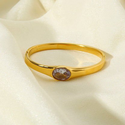 Vintage Style Classic Style Round Stainless Steel Plating Inlay Zircon 18k Gold Plated Bangle